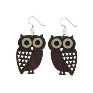  Wood Earrings   Owl   Brown   37mm x 25mm Jewelry