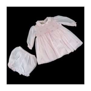  Pink Smocked Baby Dress with Scalloped Collar, Pink, 6 mo 