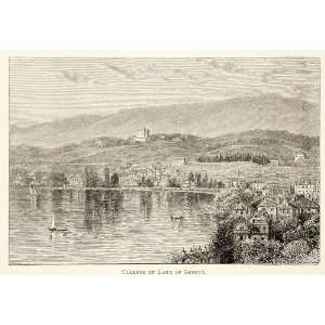  1891 Wood Engraving Clarens Lake Geneva Switzerland Vaud 