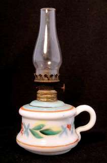 Dec. miniature milk glass finger oil lamp  
