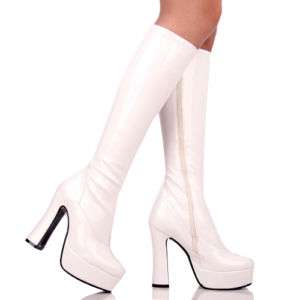 New Platform Chunky High Heel Knee High Boots White Sz  