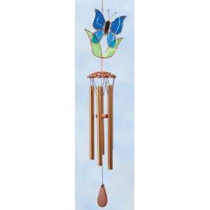   Sky Blue Butterfly Stained Glass Wind Chimes: Patio, Lawn & Garden