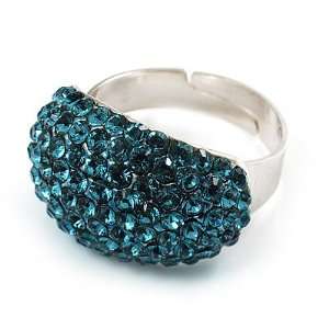  Swarovski Crystal Dome Shape Silver Tone Ring (Sky Blue) Jewelry