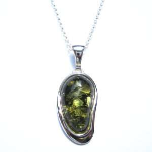  Green Amber and Sterling Silver Angel Wing Enhanced 
