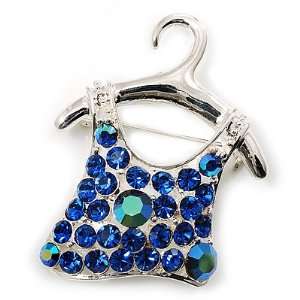  Blue Crystal Dress Brooch (Silver Tone Metal): Jewelry