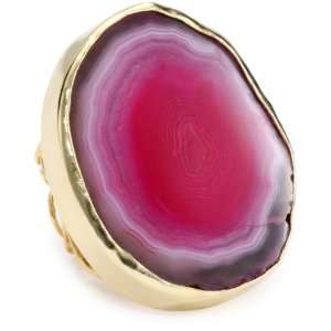  Zariin The Showstopper Pink Agate Gold Adjustable Ring 