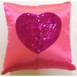  9 X 9 Pink Shiney Heart Sequence Decorative Pillow 
