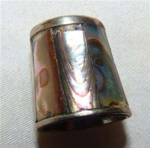 Vintage Silver Colorful Abalone Mother Pearl Flower design THIMBLE 
