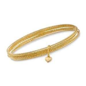    Bangle Bracelet Set With Heart Charm In Vermeil. 7 Jewelry