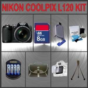 Nikon Coolpix L120 Digital Camera (Black) + Huge Accessories Package 