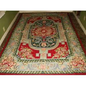  6 x 9 Kashmiri Wool Chain Stitch Rug with Rich Red and 