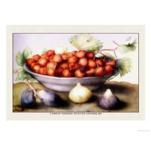  Dish of Cherries with Figs and Medlars Giclee Poster Print 