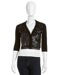 Line Sequined Cropped Cardigan, Black  
