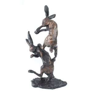   Paul Jenkins   Fighting Hares   Solid Bronze Sculpture