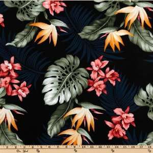  44 Wide Tropical Paradise Cotton Poplin Floral Black 