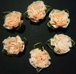 30 Pcs Peach Satin Cabbage flower appliques craft #424  