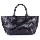 Handmade Women Leather Handbag Plaited Shopper Tote Bag Black US 