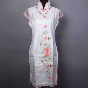  Ladies Floral Mini Dress Cheongsam White Available Sizes 