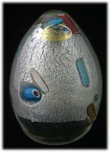   Paperweight Scrambled Cane & Silver Aventurine Large Egg Shaped Art