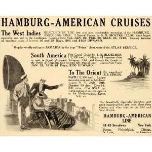  1909 Ad Hamburg American Cruises Travel Orient Ship Deck 