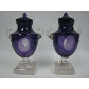  Fantastic Pair of Continental Engraved Purple Urn With 