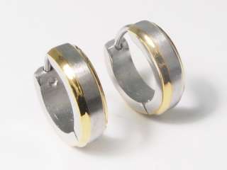 Stainless Steel Mens Hoop Gold Edge Earrings 0zI  