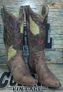 Corral Ladies Cognac Crater with Daisy inlay Cowboy boots A2048 NIB 