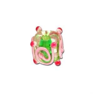   Green with Pink and Red Design Cube Glass Beads   Large Hole Jewelry
