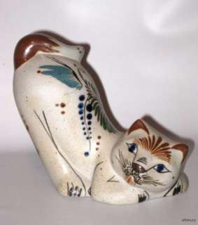 Mexican Pottery Crouching Cat Kitten Figurine Reyna Mexico  