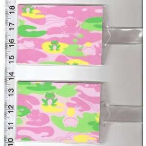  Set of 2 Oversize Luggage Tags Happy Frog Frogs Pink Camo 
