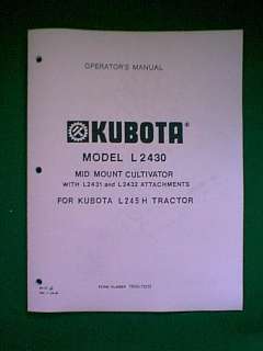 KUBOTA MODEL L2430 MID MOUNT CULTIVATOR PARTS MANUAL  