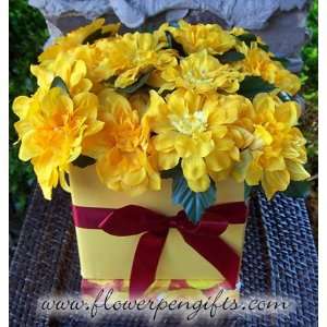  Yellow Dahlia Flower Pens in Gift Box 