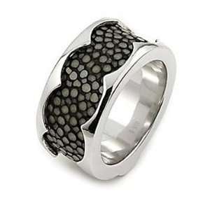  Sterling Silver Hematite Sting Ray Leather Ring Jewelry
