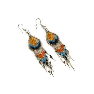   Teardrop Thread Earrings with Bead and Silver Shimmer Dangles Jewelry