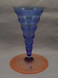 Czech Republic Art Glass Vase~Orange & Blue  
