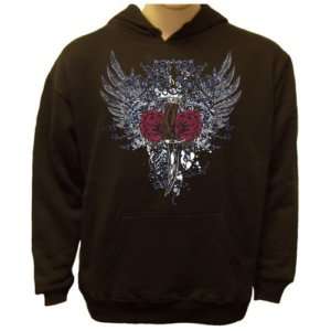 Roses & Dagger Wings Gothic Tattoo Sweatshirt Hoodie  