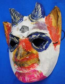 Vintage Pare Paper Mache Devil Demon Satan Hand Made Halloween Mask 