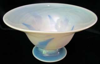 Vintage Hand Blown Art Glass Pedestal Bowl Signed Dated  