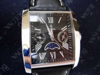 MENS BULOVA Moon Phase SS Watch Leather Band DAY/DATE  