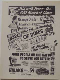1957 Grand Union Food Market March of Dimes Print  Ad  