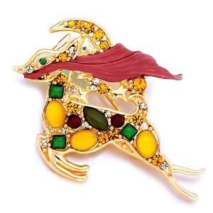  Yellow Running Deer Red Ribbon Brooch Pugster Jewelry