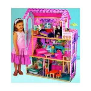   Wooden Dollhouse with Furniture and Working Elevator Toys & Games