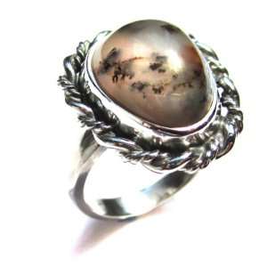  Genuine Dendritic Agate Sterling Silver Pretty Ring Size 9 