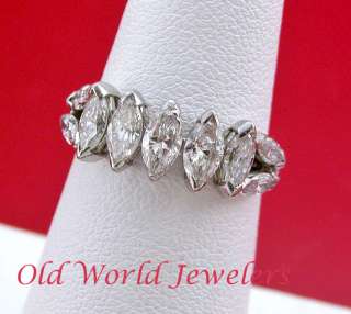 Diamond Ring Vintage 1950s Platinum with 9 MarquiseDiamonds 2ct Total 