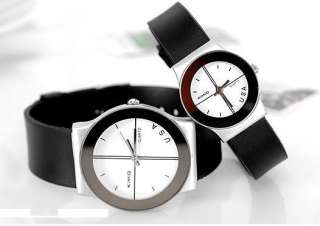 White Pair Couple Leather Quartz Fashion Wrist Watch  