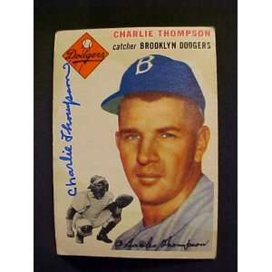 Charlie Thompson Brooklyn Dodgers #209 1954 Topps Autographed Baseball 
