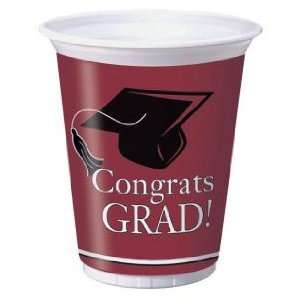    Congrats Grad 16 oz Plastic Cups, Burgundy: Kitchen & Dining
