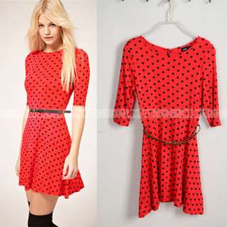   Style Cute Dot Pattern Wavepoint Gown Mini Dress Red S M L  