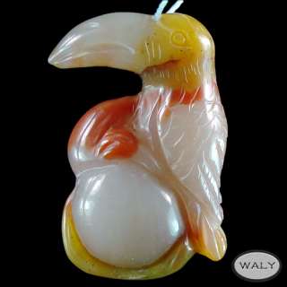 Carved Multi Color Agate Bird With Flowers Bead  