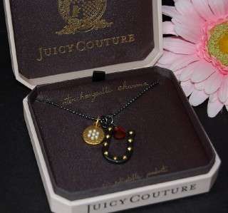 New JUICY COUTURE Hematite Good Luck 3 Charm Necklace in Box $68 
